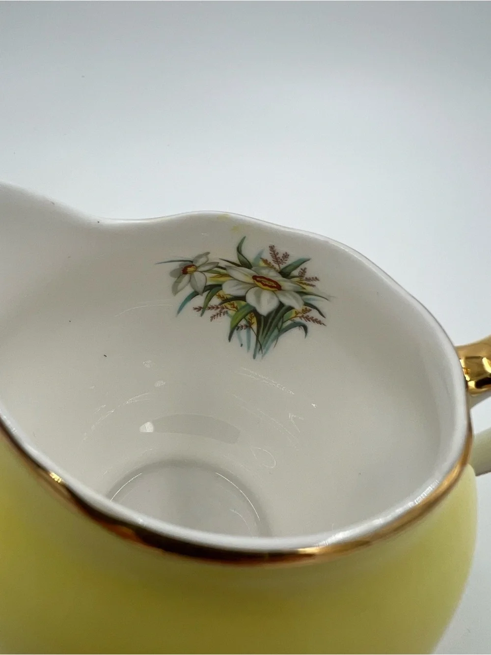 Vintage Yellow Milk Creamer Pitcher Daffodils Fine Bone China By Argyle England